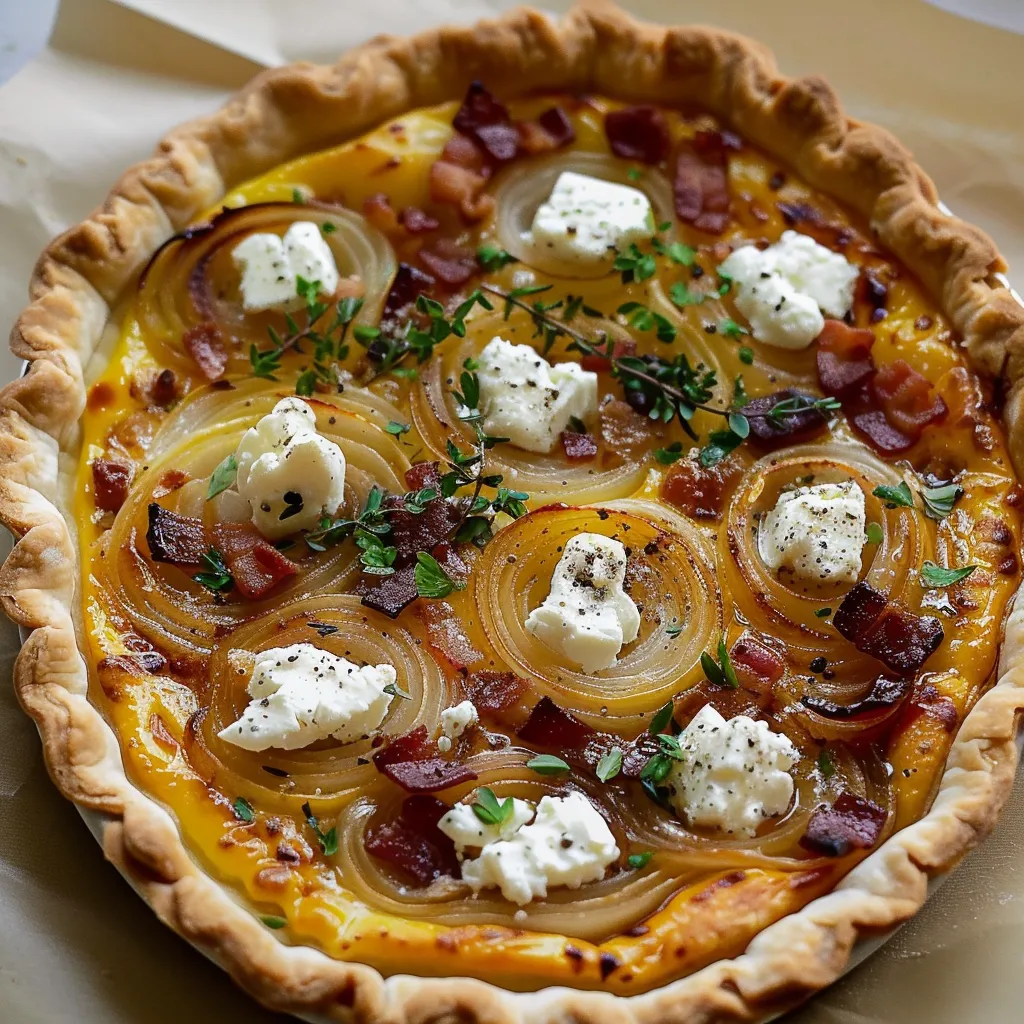 Tarte croustillante oignons chèvre et miel irrésistible